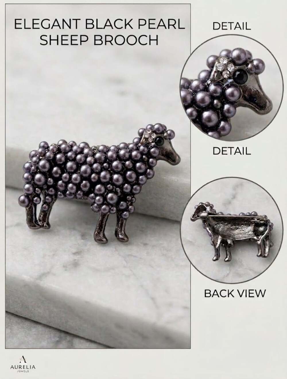 Aurelia Jewels Black Pearl Sheep Statement Brooch  NWT